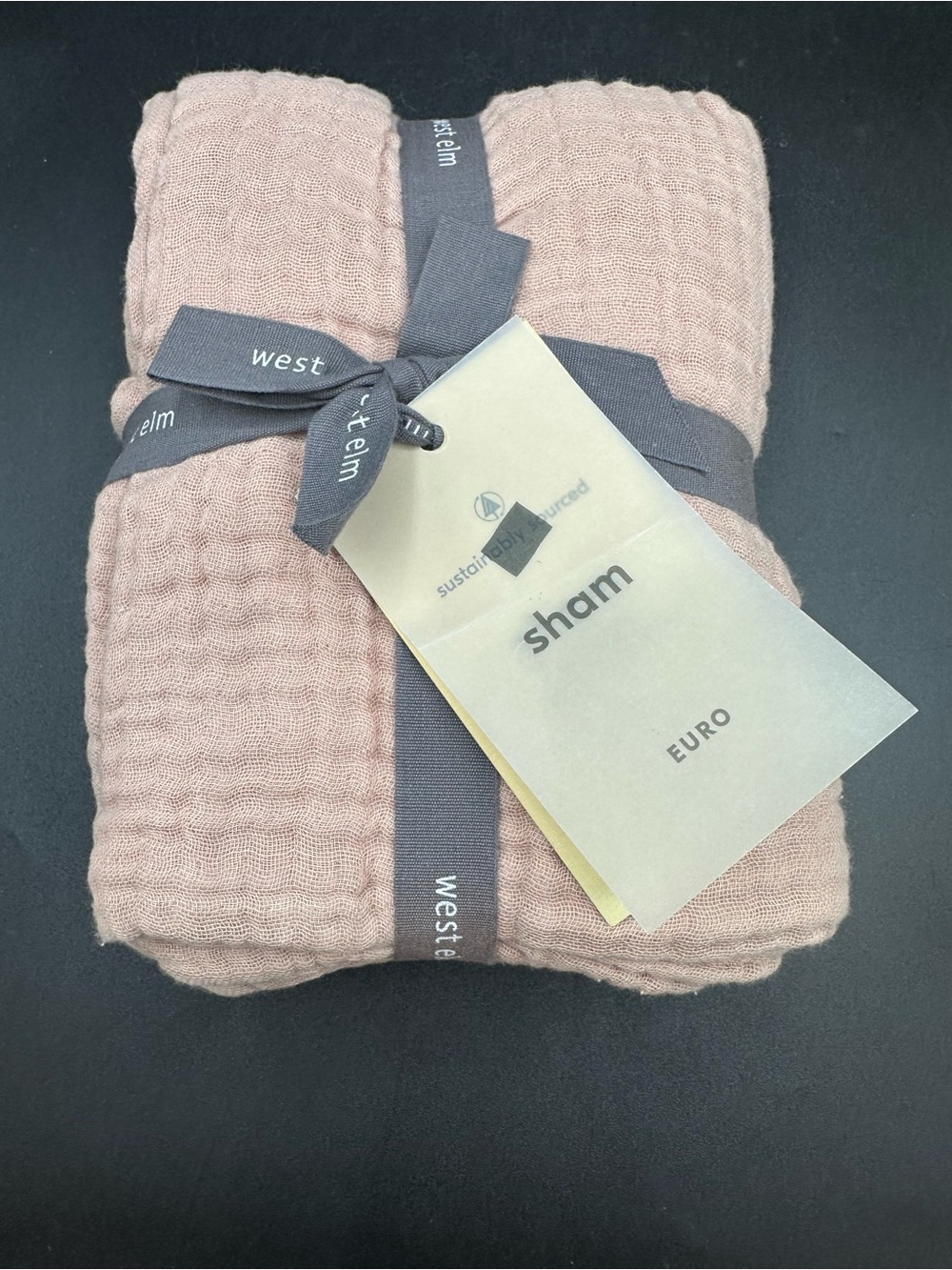 NWT West Elm Dreamy Cotton Gauze EURO Sham 26x26 Natural Pink/Tan New